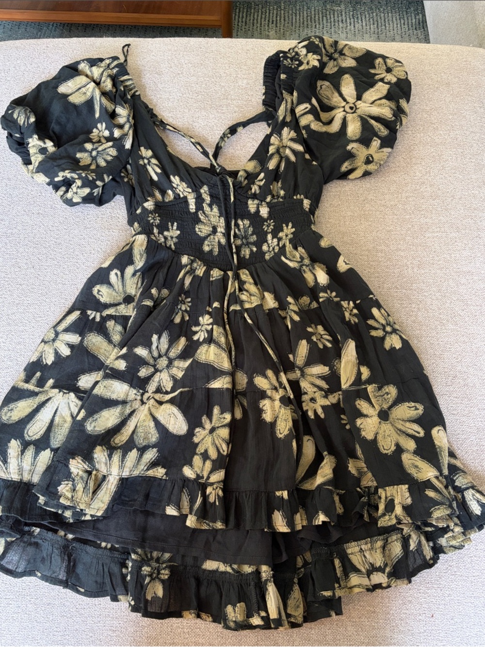 Free People Black and Cream Floral Mini Dress